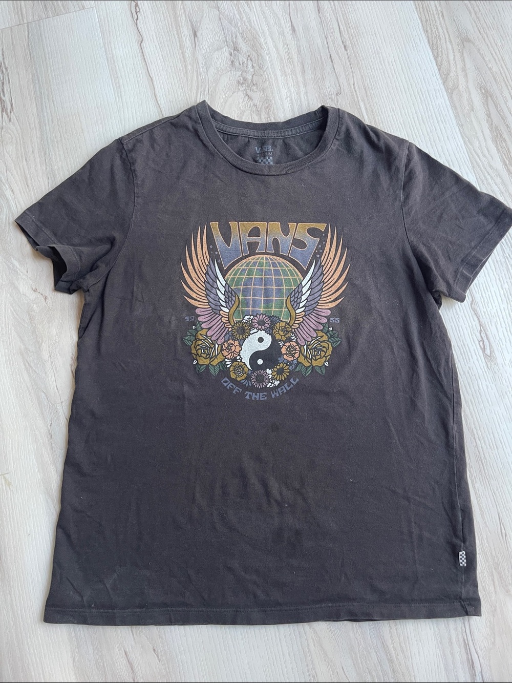 Vans Black Graphic Tee with Winged Globe and Yin-Yang